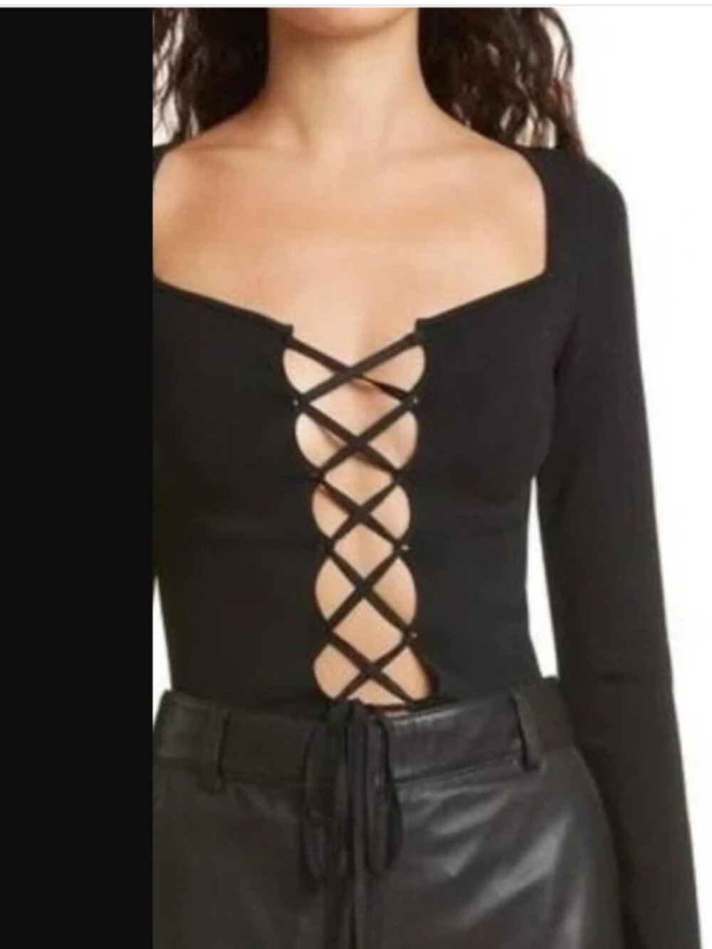 Alice + Olivia Hilaria Lace Up Top Black Size Small